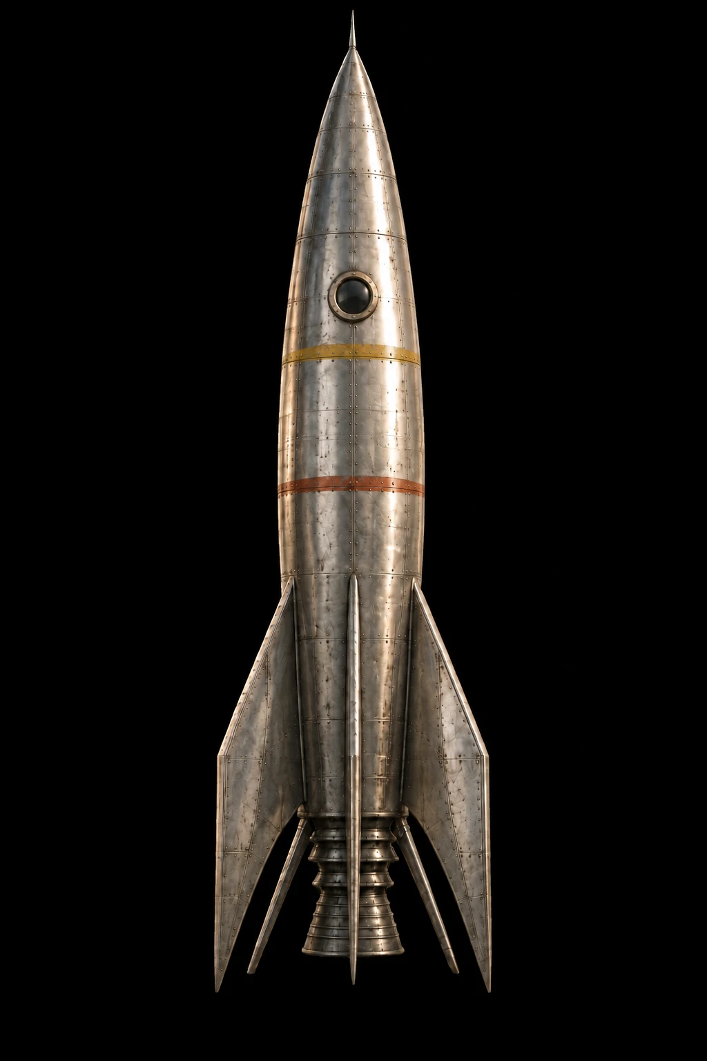 Scalebound’s riveted silver rocket with worn emblem and mustard and burnt-orange bands